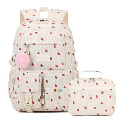 Laptop Backpack Kids Girls Teen Bookbag Elementary Middle school bag 18in(5-Strawberry Set) - color: 5-strawberry Set
