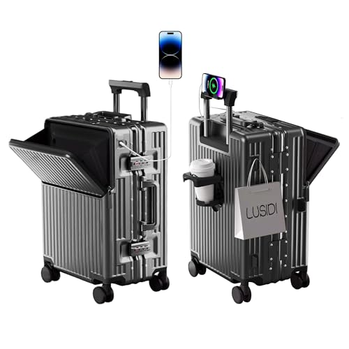 Carry on suitcase Zipperless Luggage,Polycarbonate Aluminum Hard Shell, Expandable Carry-On Suitcase with Spinner Wheels, 20 Inch Cabin - color: Dark Gray, size: 20 inch