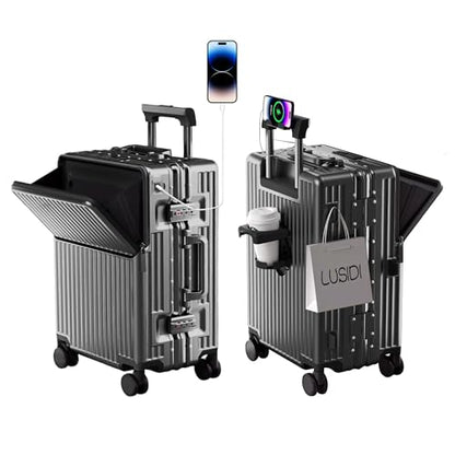 Carry on suitcase Zipperless Luggage,Polycarbonate Aluminum Hard Shell, Expandable Carry-On Suitcase with Spinner Wheels, 20 Inch Cabin - color: Dark Gray, size: 20 inch
