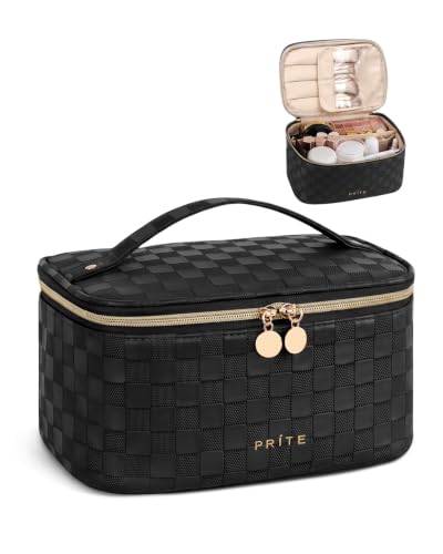 Prite Makeup Bag Travel Cosmetic Case, Women Toiletry Bag, Checkered Black - color: Checkered Black