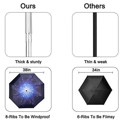 Goothdurs Automatic Mini Travel Windproof Umbrella Compact Auto Open/Close Small Lightweight Folding Rain Umbrellas for Women Men - color: A2-Starry