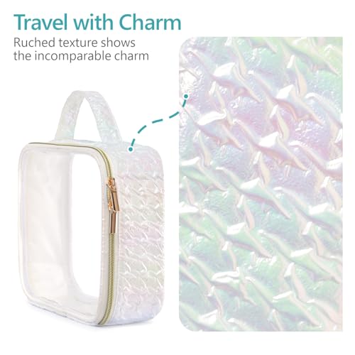 PACKISM Clear Makeup Bag Travel - TSA Approved Toiletry Bag, 2 Pack White - color: Ruched Colorful White