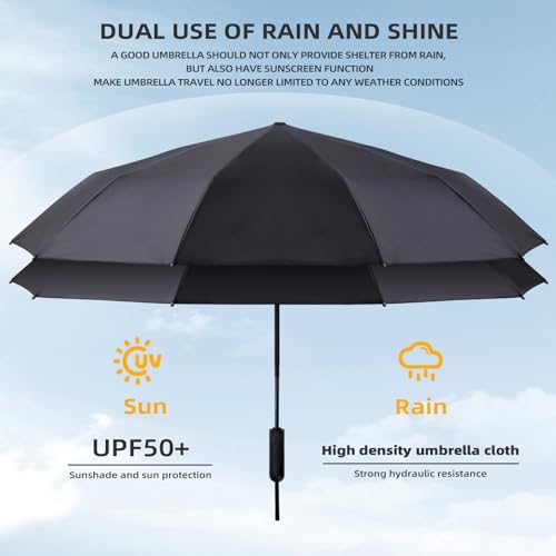 Folding Umbrella Anti-UV Compact Durable Folding Umbrella Auto Open Close Windproof Travel Umbrella Premium Grip Fits Backpack - color: Black