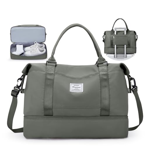 Travel Duffel Bag,Overnight Weekender Bags for Women with Wet Pocket - color: A-Olive Green, size: Large