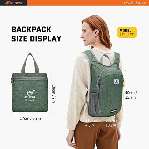 SKYSPER 스몰 데이팩 10L 하이킹 백팩 휴대용 경량 여행용 데이 팩 여성 남성용 - color: 초록색., size: 2-10L