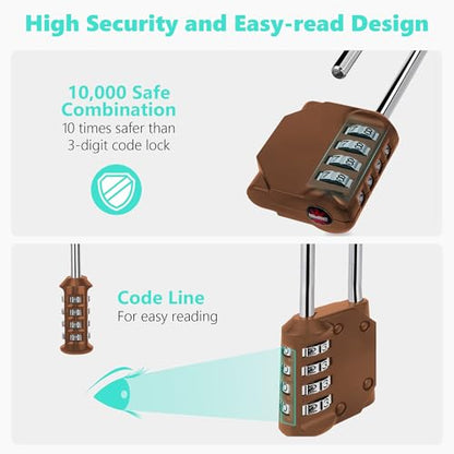 CL21MC 2.6 Inch Long Shackle Combination Lock, 4 Digit Combination Padlock Set Your own Combination for Gym Locker Lock, School, Gates, Doors, Toolbox, Hasps and Storage (Mocha Mousse (L) *1) - color: Mocha Mousse (L) *1