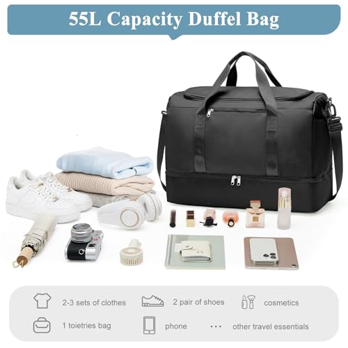Travel Duffel Bag with Shoe Compartment, XL Weekender Bags for Women - color: A-Black, size: Extra Large