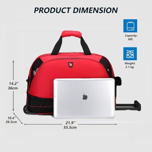 OIWAS Rolling Duffle Bag with Wheels, 22 inch Carry On Bag for Travel - color: Red