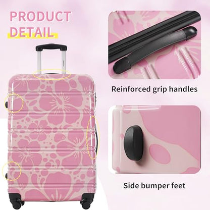 Merax Hardshell Luggage Set,3-Piece Printed Travel Suitcases,Pink - color: Pink, size: 3 Piece(20/24/28)