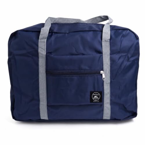 Foldable Travel Duffel Bag, Lightweight Carry On Tote with Handles and Zipper Pocket for Weekend Trips, Gym and Daily Use (Deep Blue) - color: Blue