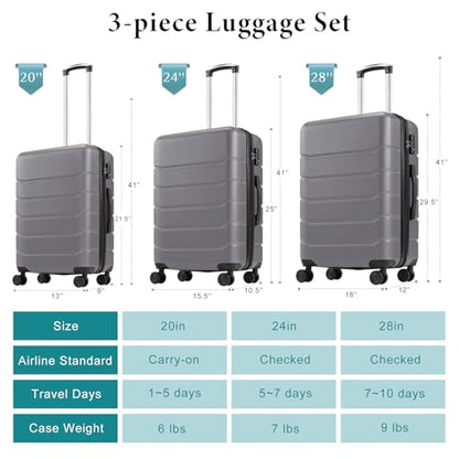 OLIXIS 24 Inch Luggage, Hardside Suitcase with Spinner Wheels, Lightweight ABS Hard Shell Checked Luggage, TSA Approved Lock, Expandable Medium Suitcase for Travel & Business–Deep Grey - color: Deep Grey, size: 24 IN