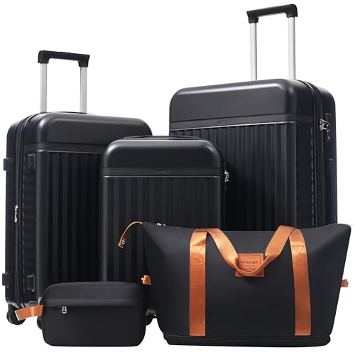 Merax 5-Piece Luggage Set,Expandable Hardshell Suitcases,Black - color: Black, size: 5 Piece(20/24/28/DB/TB)