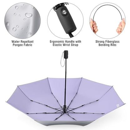 G4Free UPF 50+ UV Protection Travel Umbrella 42/46 Inch Auto Open Close - color: Light Purple/Silver, size: 46 inch