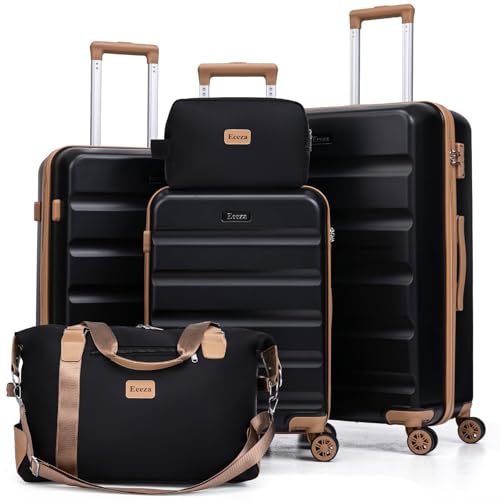 Eeeza Luggage Sets 5 Piece, Lightweight Durable Hardshell Black, 20/24/28" - color: Black