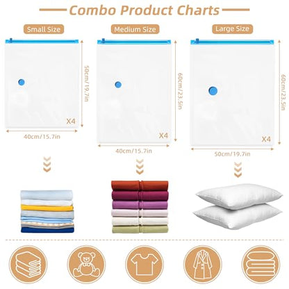 12 Pack Vacuum Storage Seal Bags for Travel with Cordless Electric Pump - style: 12 Combo+Electric Pump A
