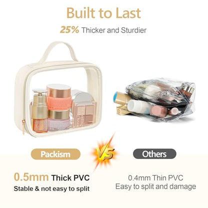 PACKISM Clear Makeup Bag Travel - Velvet Side TSA Approved Toiletry Bag - color: 01 Creamy Off-White, size: Full Vacation (Mixed Sizes)