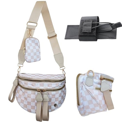 Security Carry Bum Bag CCW Fanny Pack with RFID Pouch(Beige+white) - color: Beige+white