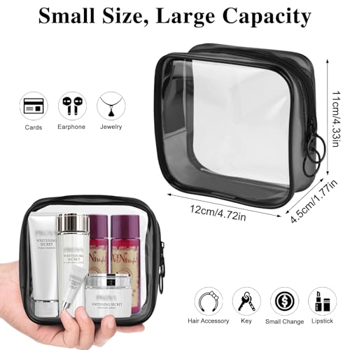 PLULON Small Clear Travel Toiletry Bag - TSA Approved Mini Make Up Zipper Pouch Cosmetic Bag for Women & Men's Purse Essentials - color: Black
