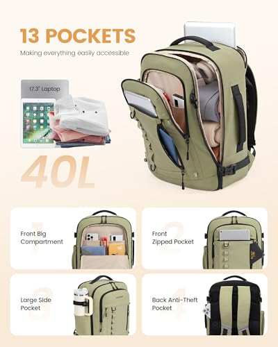 LOVEVOOK Travel Backpack for Women & Men, Flight Approved Carry on Luggage - color: Grape Purple, size: Large-40L-4Pcs