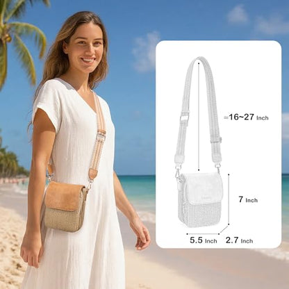 Faux Straw Crossbody Bags for Women Small Summer Phone Purse 2026 - color: Brown Khaki