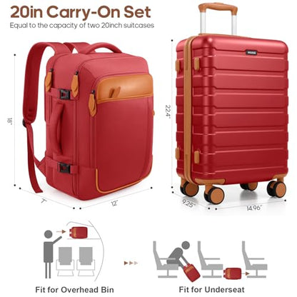 Carry on Luggage, Suitcase Set 3Piece with Backpack YKK zippers - color: Red