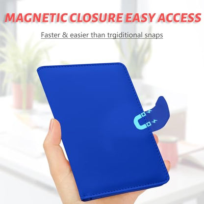 Passport Holder, Cute Travel Wallet Cover with RFID Blocking,Blue | PU leather travel wallet with magnetic closure, card slots, pen loop, and easy access for passports and essentials. - color: T-Blue