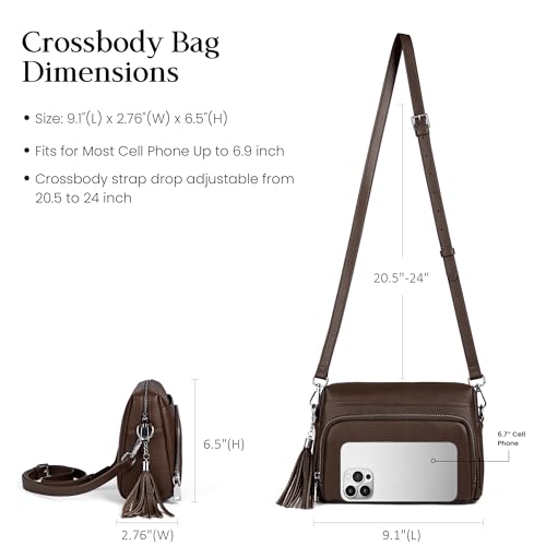befen Genuine Leather Crossbody Bags for Women Leather Wallet Travel Purse - color: Coffee