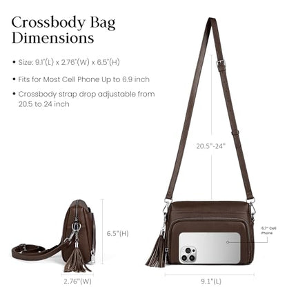 befen Genuine Leather Crossbody Bags for Women Leather Wallet Travel Purse - color: Coffee