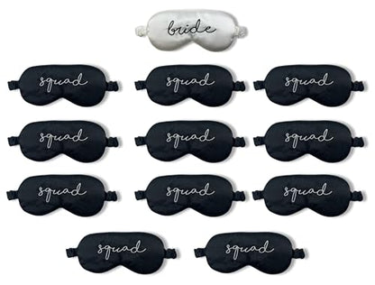 Satin Sleep Eye Mask - 12 Pack: Bride (White) & 11 Squad (Black) | Soft satin sleep mask with adjustable strap for travel, naps, meditation, flights & restful sleep anywhere - color: 12 Pack: Bride (White) & 11 Squad (Black)