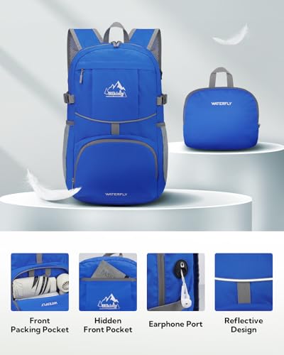 WATERFLY Small Lightweight Packable Hiking Backpack Foldable Travel Daypack - color: F-blue, size: 25L