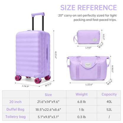 Carry On Luggage Set 3 Piece, Carry-on Suitcase With Wheels - color: DT-Lavender