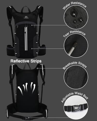 Foldable Cycling Backpack for Men Women, Small Packable Waterproof Hiking Daypack with Waist Belt, 6L Lightweight Mountain Bicycle Backpack fit Helmet for MTB Biking Skiing Climbing, Black - color: Black