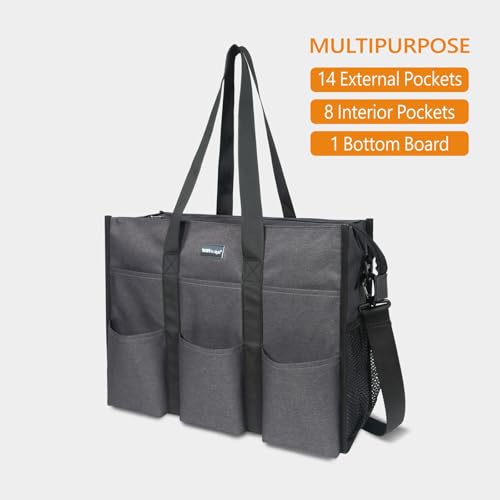TOPDesign Utility Water Resistant Tote Bag with 22 Pockets, Zipper Closure - color: Grey, size: Large