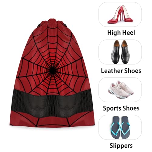 Red Web Travel Shoe Bag Waterproof Portable Shoe Bags for Storage with Drawstring Breathable Mesh Washing Organizer for Laundry Sneakers Boots Dance Shoes