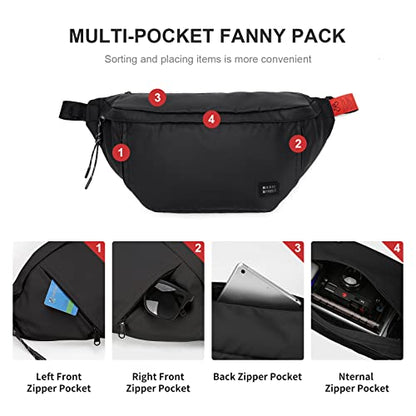 X-Large Crossbody Fanny Pack for Women Men,Waterproof Waist Bag Pack - color: Black, size: X-Large
