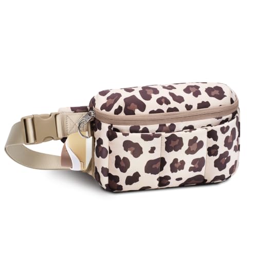TOPEAST Waist Pack 3.5L Fanny Packs with Water Bottle Holder - color: Cream Leopard