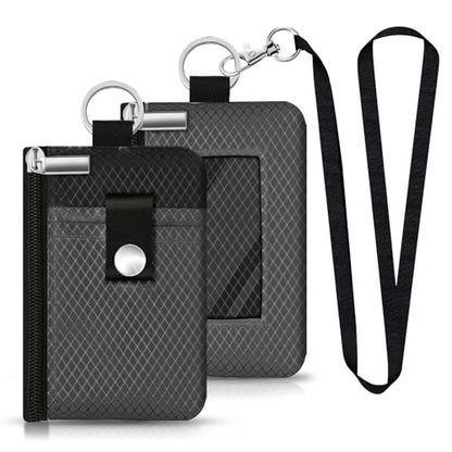 Minimalist RFID Blocking Small Wallet with ID Window,WaterResistant Zip Id Case Wallet with Lanyard Keychain for Cards,Cash,Travel,Women,Men (DarkGrey/Black) - color: DarkGrey/Black
