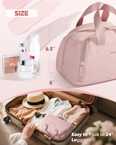Marscamd Travel Makeup Bag for Women, Lay-Flat Toiletry Organizer, Pink - color: Pink