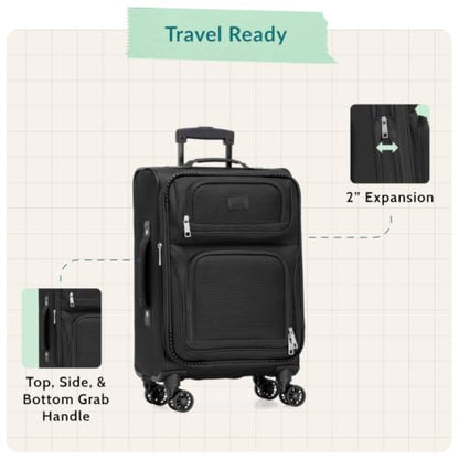 U.S. Traveler Rio Lightweight Softside Rolling Carry-on Suitcase, 4-Wheel Single, Black - color: Black, size: 22"