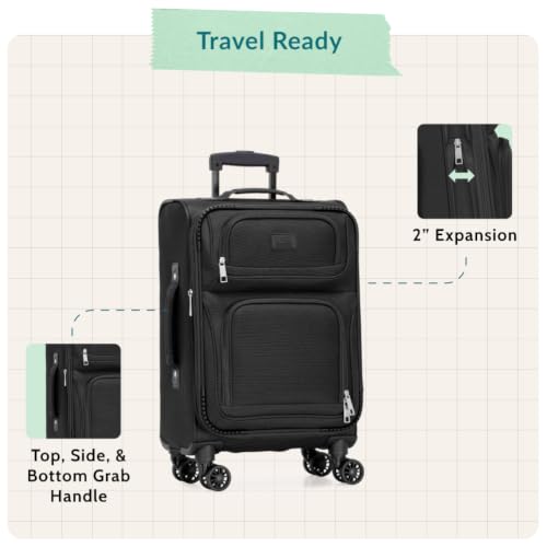 U.S. Traveler Rio Lightweight Softside Rolling Carry-on Suitcase, 4-Wheel Single, Black - color: Black, size: 22"