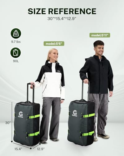 Gonex Rolling Duffle Bag with Wheels, Water-Repellent Nylon, 30 in, Olive - color: Dark Green
