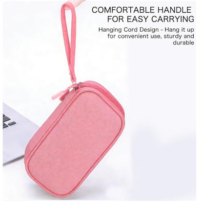 Universal Cable Organizer - Electronics Accessories Bag for USB Drives, Power Adapter, Earphones, Cords etc, Double Layer, Pink