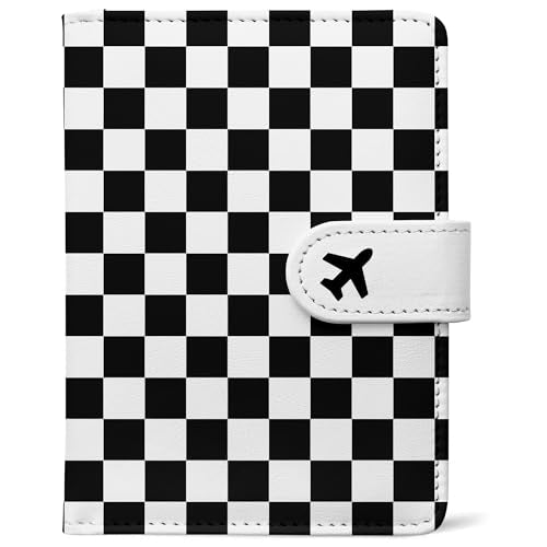Passport Holder, Cute Travel Wallet Cover with RFID Blocking,black - color: B-Grid