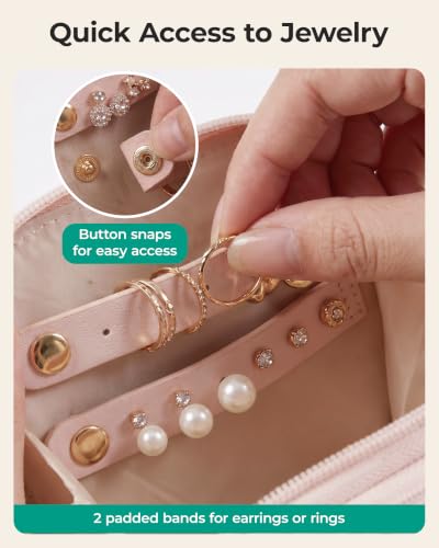 BAGSMART Travel Jewelry Case, Leather Zip for Rings Necklaces - color: 2-Light Beige, size: Small