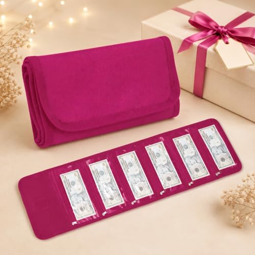 Money Organizer,Money Bags with Zipper Budget Binder Holds Up to 100 bills - color: Berry