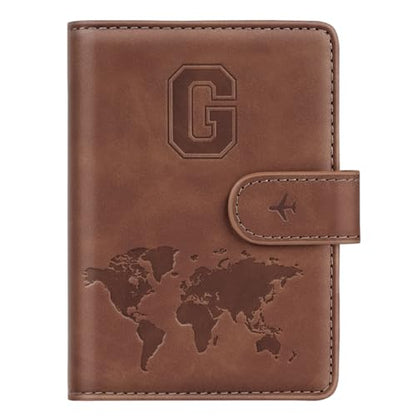 Passport Holder Wallet Cover Personalized Initial Travel Essentials - color: Brown, size: G