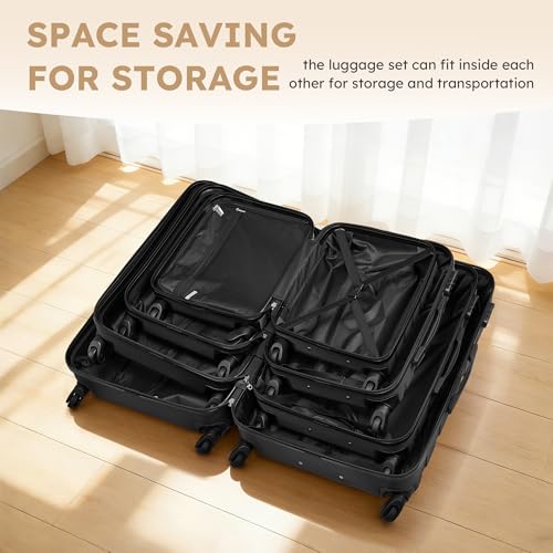 Suitour 4 Piece Luggage Sets, Hard Shell Suitcase Set with Spinner Wheels 16 20 24 28inch Travel Sets(Black) - color: Black