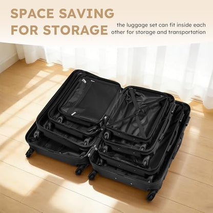 Suitour 4 Piece Luggage Sets, Hard Shell Suitcase Set with Spinner Wheels 16 20 24 28inch Travel Sets(Black) - color: Black