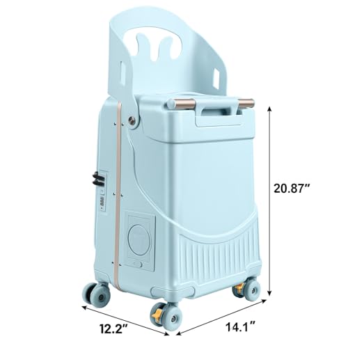 Ride On Luggage for Kids with Foldable Seat & Backrest, 20 Inch Carry On Suitcase for Toddlers, Hardshell Travel Trolley with Front Opening & Spinner Wheels, TSA Lock, Blue - color: Blue