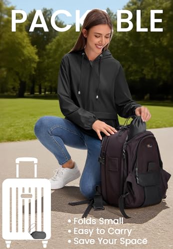 Zando Lightweight Rain Jacket Women Packable Waterproof Raincoat with Hood - color: Solid Black, size: Small